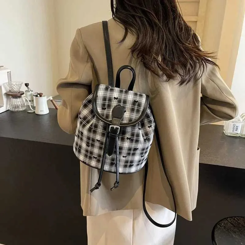Ny Mode Retro Oxford Ryggsäck Dam Mini Rutig Rosett Hjärtbroderi Ryggsäckar Y2K Söt Mångsidig Liten Dragkedja_voghion.com