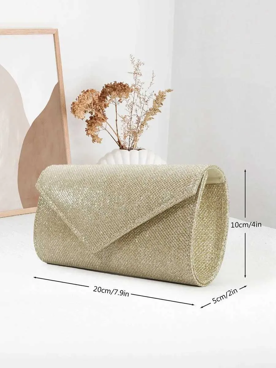 Womens envelope evening chain shoulder bag shiny sier long wallet womens wedding party clutch mini handbag Y241019_voghion.com