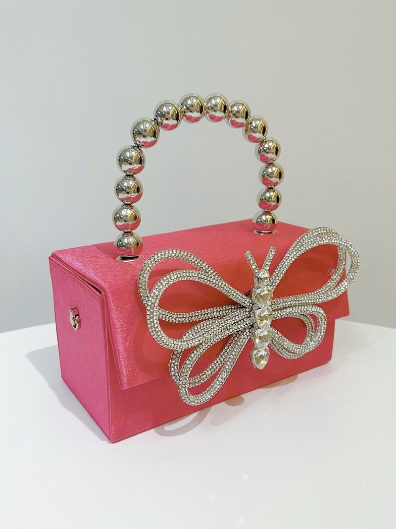Nuova borsa da festa con fiocco quadrato in seta francese lucida, piccola, borsa a tracolla in mano_voghion.com