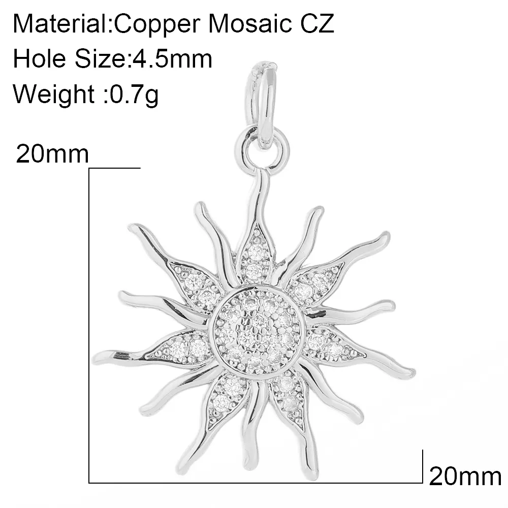 Charms Sun Pendant CZ Crystal Gold Color Sier Flower Pendants For Women DIY Jewelry Making Findings Supplies Wholesale_voghion.com