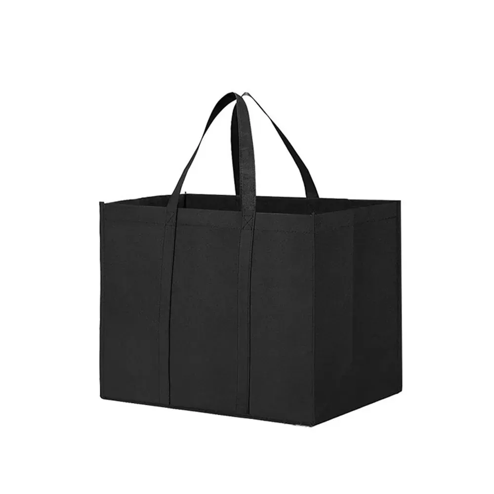 Non-Woven Black And Gray Simple Foldable Portable Eco-Friendly Large Capacity Reusable Grocery Duty Shopping Bags Totes_voghion.com