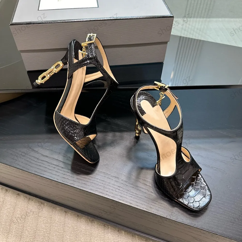 Nejnovější módní sandály na jehlovém podpatku 10,5 cm Dámské značkové vysoké podpatky, letní sandály, kotníkové šaty, shoefactory_voghion.com
