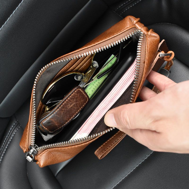 Schlichte und trendige Herrenhandtasche weichem Leder, lange Geldbörse aus Rindsleder, lässige Handytasche_voghion.com