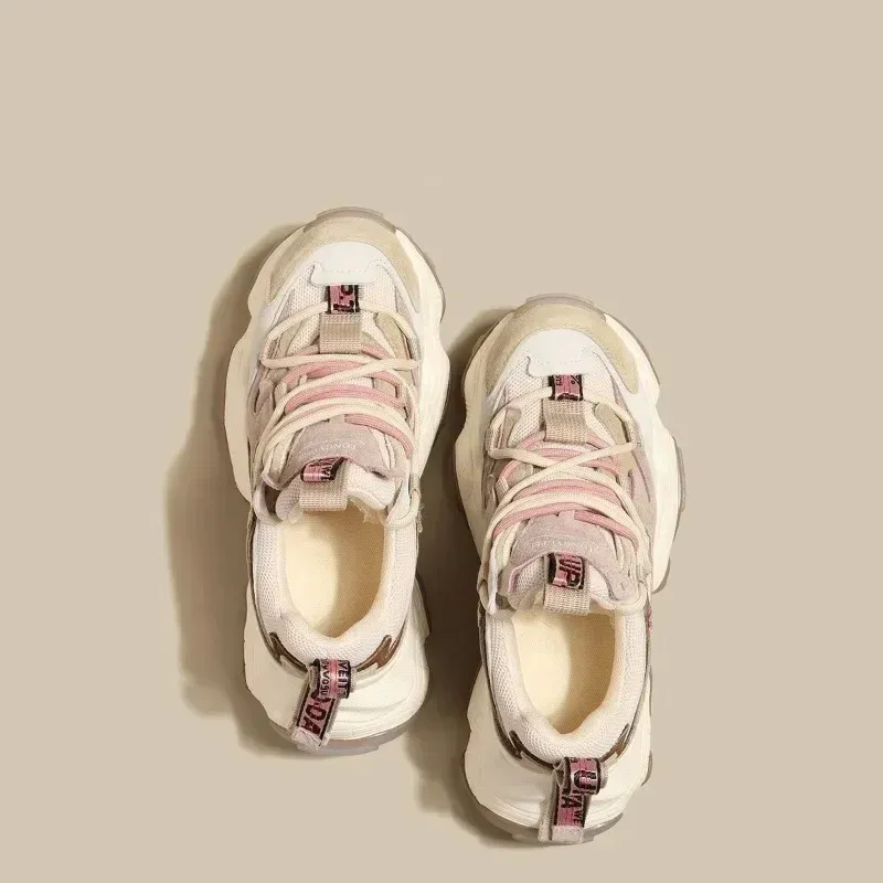 Baskets décontractées à semelles épaisses en cuir à la mode pour femmes en automne et en hiver_voghion.com