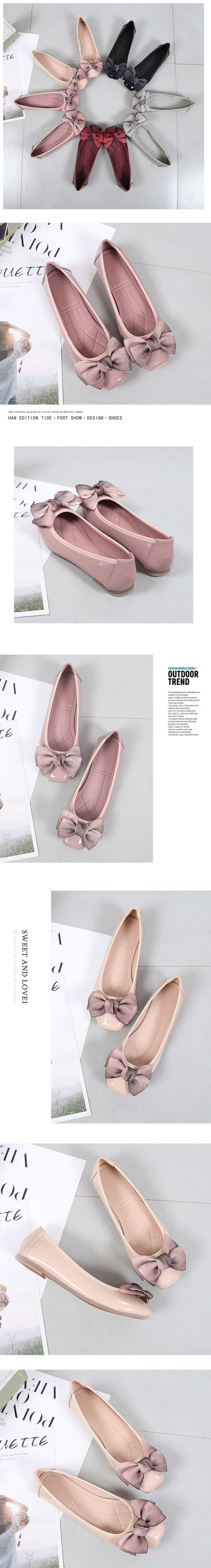 2024 Spring New Korean Edition Bean Butterfly Knot Female Student Heel Large Women's Single Flat Bottom Shoes_voghion.com