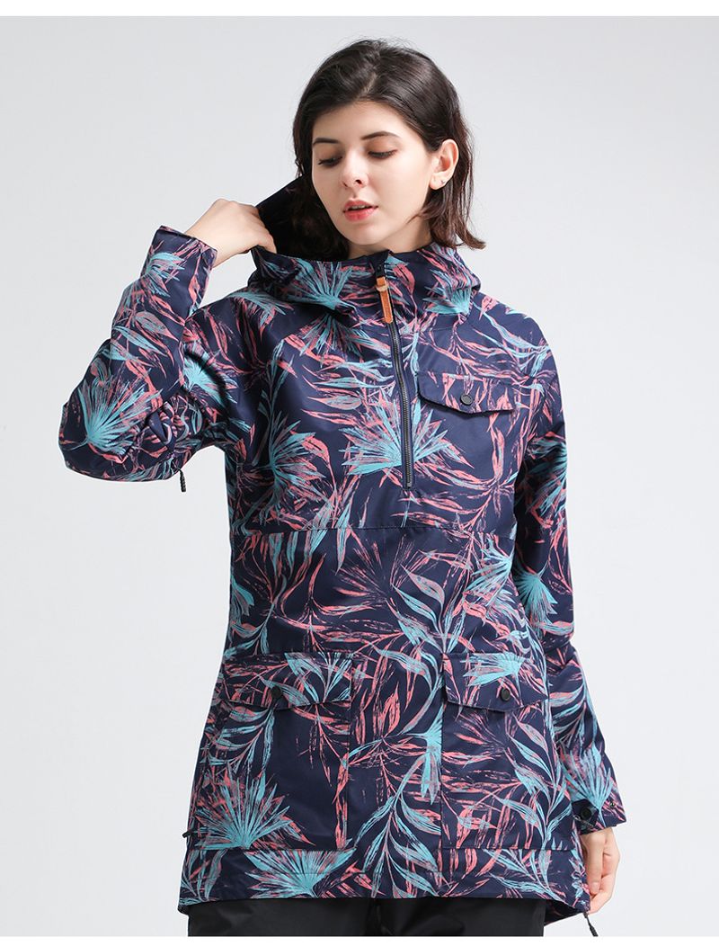 Snowwear women's top waterproof windproof slim body jacket veneer double board outdoor snow suit hoodie_voghion.com