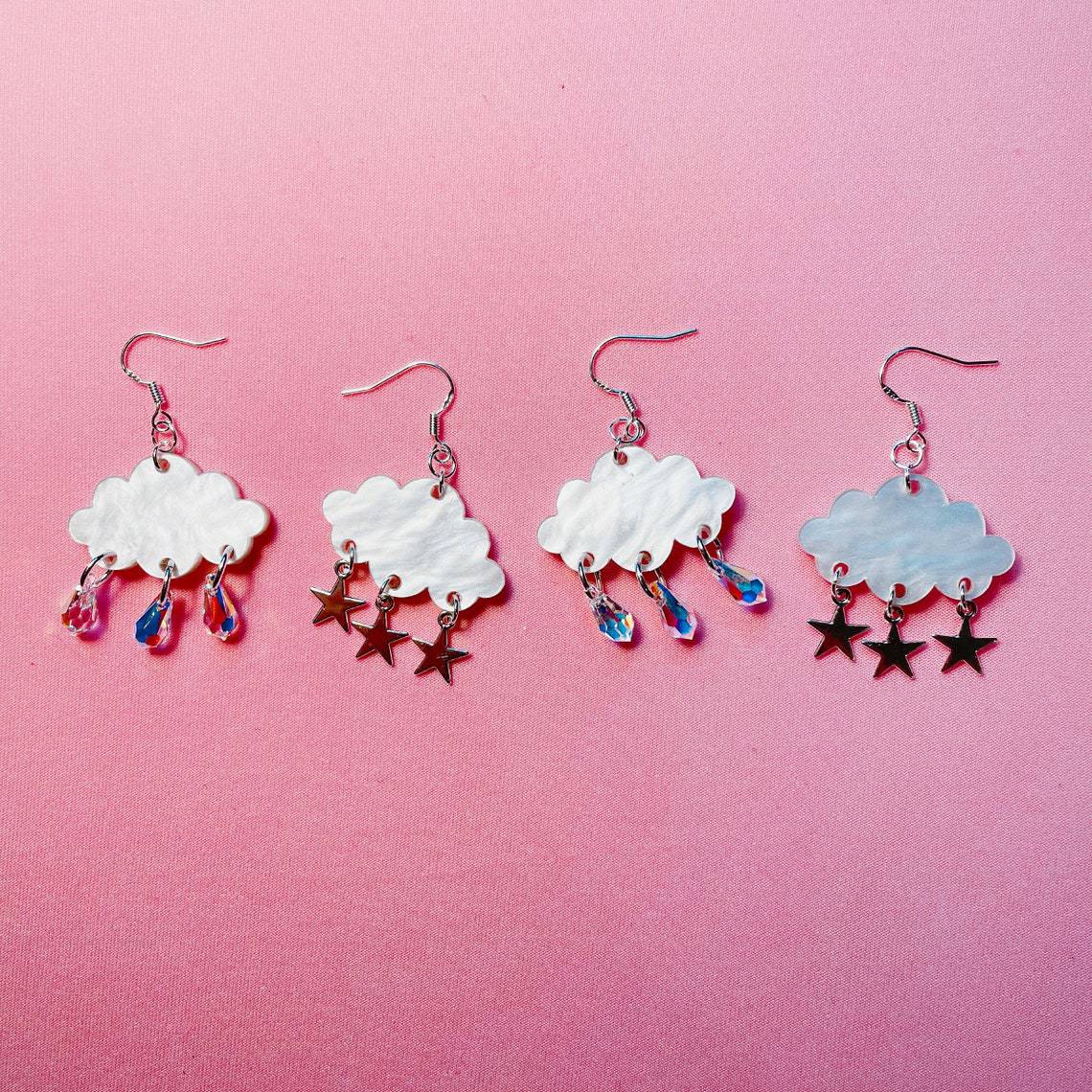 Earrings hot sale white cloud earrings raindrop-shaped crystal and five-pointed star pendant decoration exquisite jewelry_voghion.com