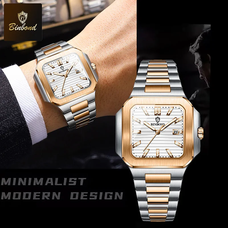 Luxury Classic Square Watch Waterproof Stainless Steel Men Wristwatch_voghion.com