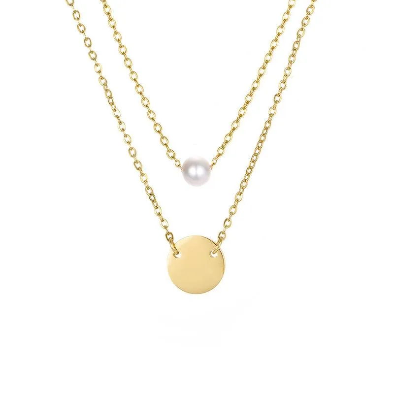 Collane con ciondolo Minar Doppio strato Collana con moneta in metallo con perle simulate per donne Signore 3 stili Catena sottile per tutti i giorni_voghion.com
