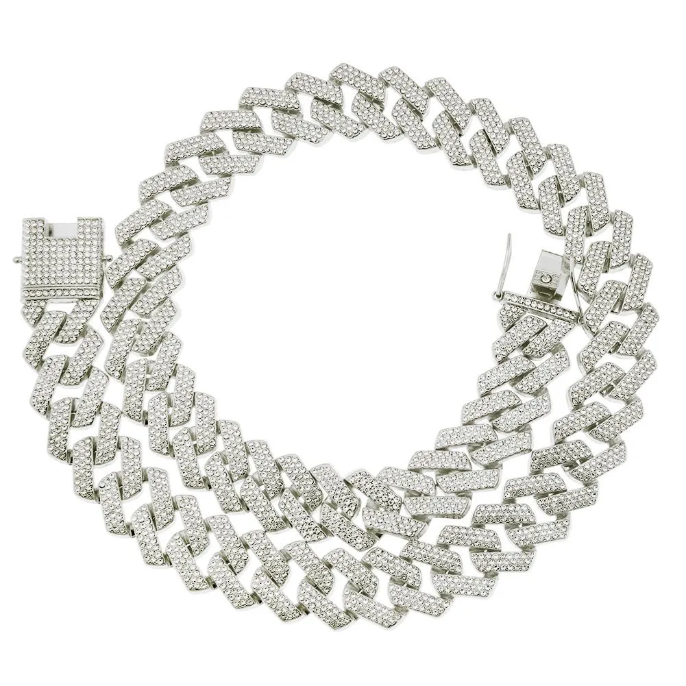 Set di bracciali a catena a maglie cubane, collana in metallo placcato oro pesante con zirconi per ragazzi e ragazze, design con fibbia, gioielli alla moda_voghion.com