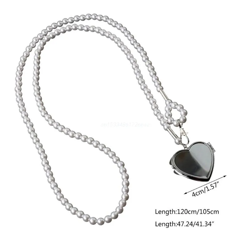 Collane con ciondolo Collana lunga alla moda con grande specchio a forma di cuore Donna 2023 Dichiarazione Perla Catena a tracolla Personalità_voghion.com