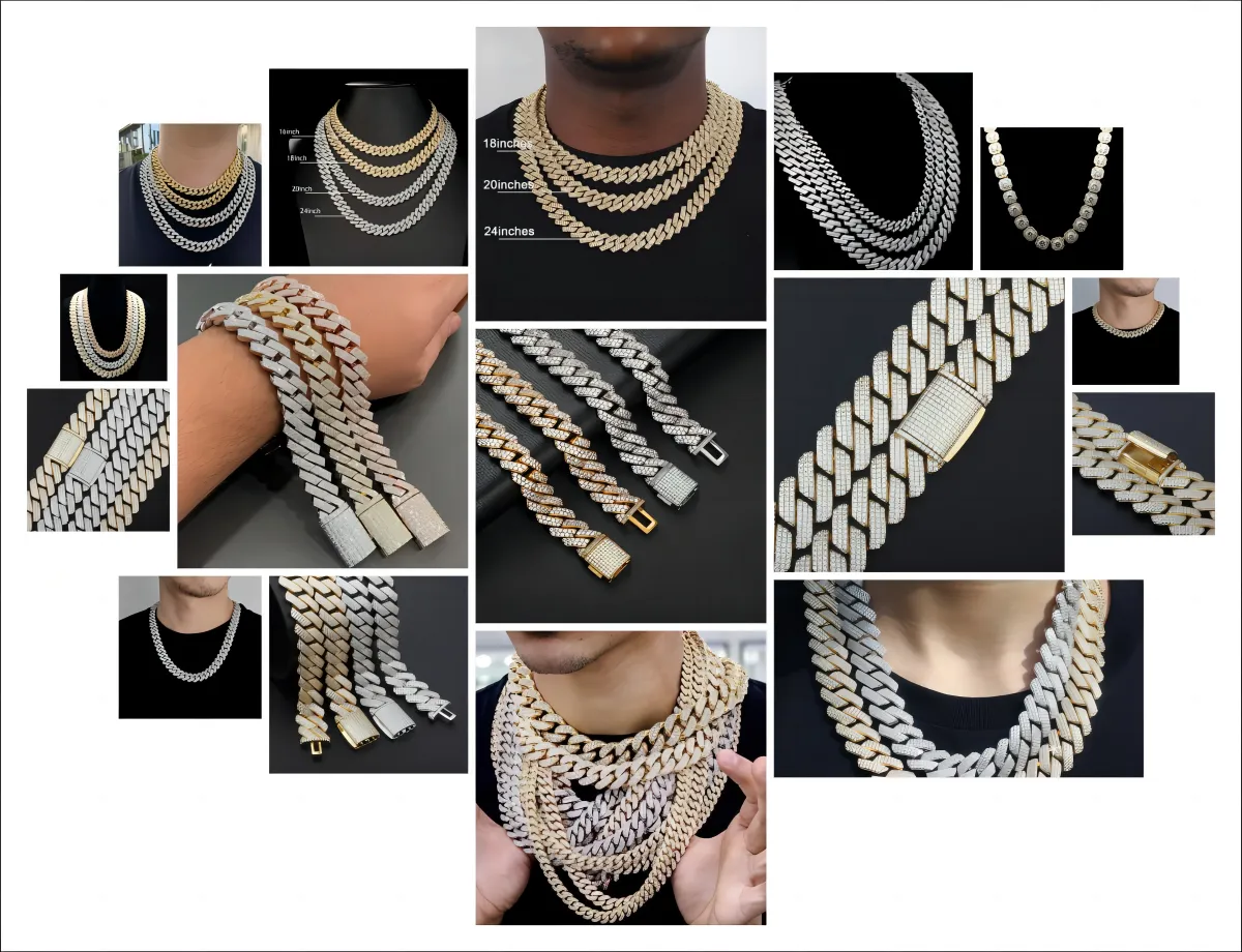 Diamond Pass Tester Aranyozott Sier Hip Hop Iced Out Moissanite Női Vastag Nyaklánc Miami Kubai Linklánc Férfi_voghion.com