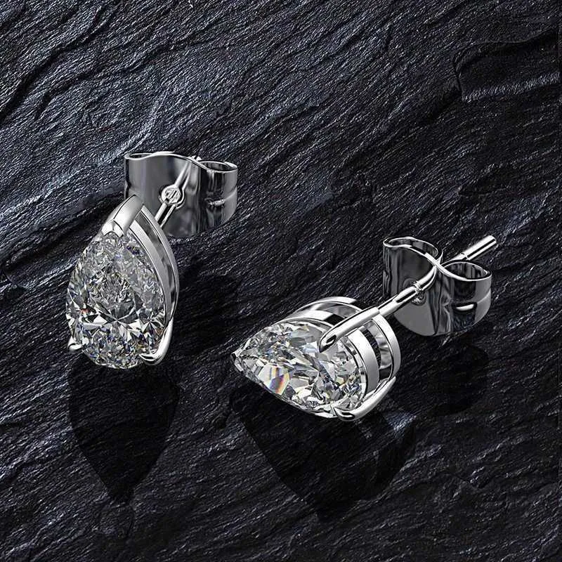 Σκουλαρίκια OEVAS Classic 100% Sterling Sier Pear Created Moissanite Gemstone Studs από λευκόχρυσο, κοσμήματα χονδρικής G0923_voghion.com