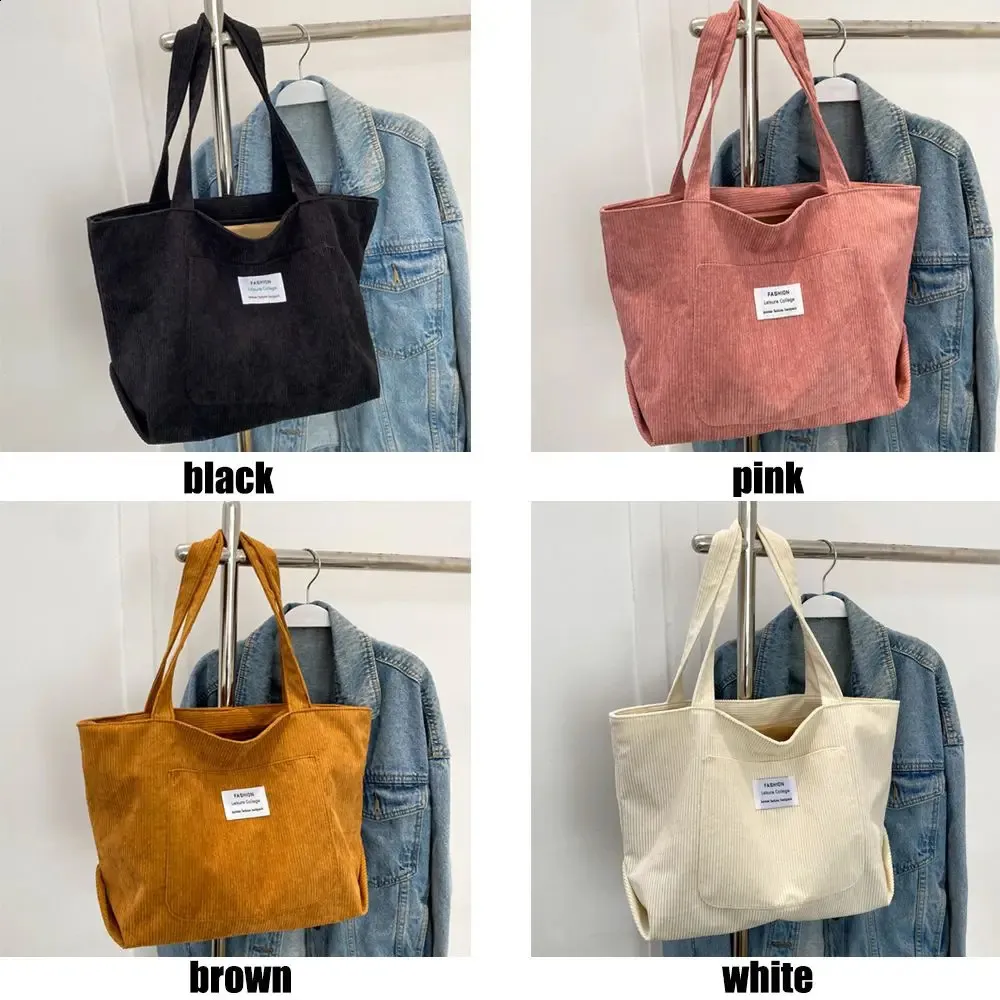 Womens Shoulder Handbags Corduroy tote Large Capacity Shopping Bag 240822_voghion.com