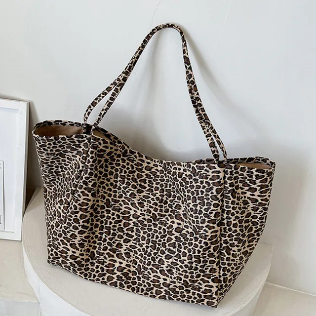 Große Kapazität Leopard Druck Leinwand Handtasche Für Frauen Schulter Weibliche Neue Mode Designer Shopping Casual Tote Tasche_voghion.com