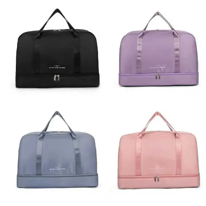 Sac de voyage imperméable pour femme, sac de sport, sac de week-end, bagage à main, avec housse pour chariot, poche pour objets mouillés, C241116_voghion.com