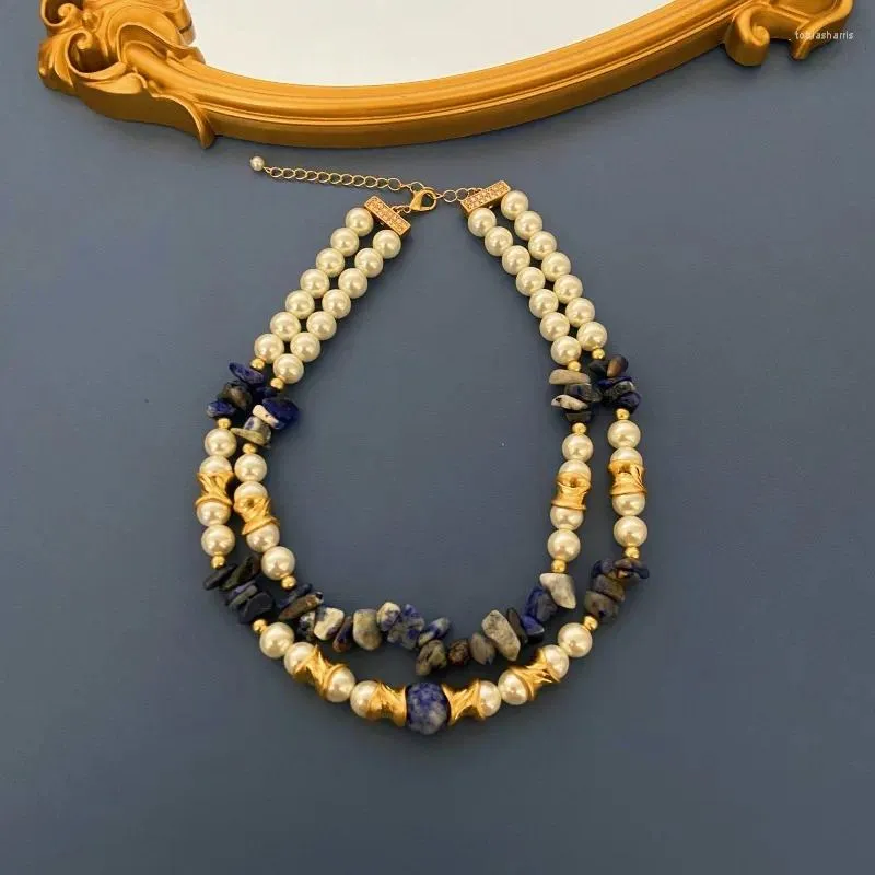Kjeder Vintage Pearl Stone håndlaget beaded mote dobbeltlags kjede_voghion.com