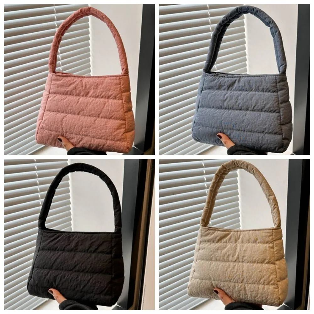 Borsa a tracolla imbottita quadrata trapuntata in nylon con spallacci larghi, imbottita sottobraccio, leggera in tela, borsa a mano per la scuola_voghion.com