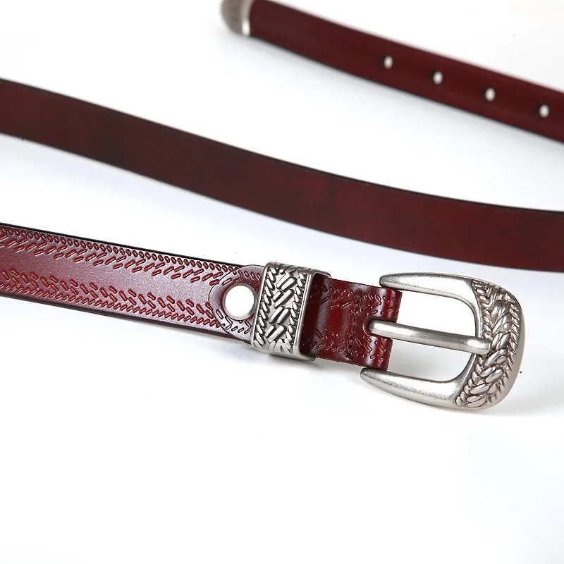 Leather Belt Women’s Retro Cowhide Needle Buckle Simple Waistband_voghion.com