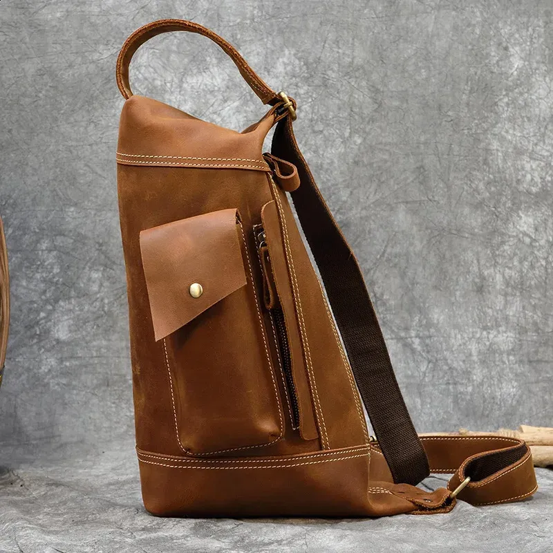 Featured Mens Genuine Backpack Crazy Horse Leather Daypack Travel Male Laptop Unique Bagpack Man Chest Bag 240902_voghion.com