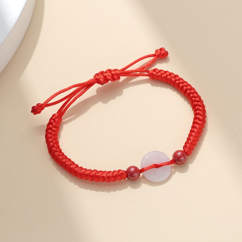 Braccialetto intrecciato in corda rossa con fibbia della pace in calcedonio per ragazzi e coppie, piccolo design, anno zodiacale, ragazze_voghion.com
