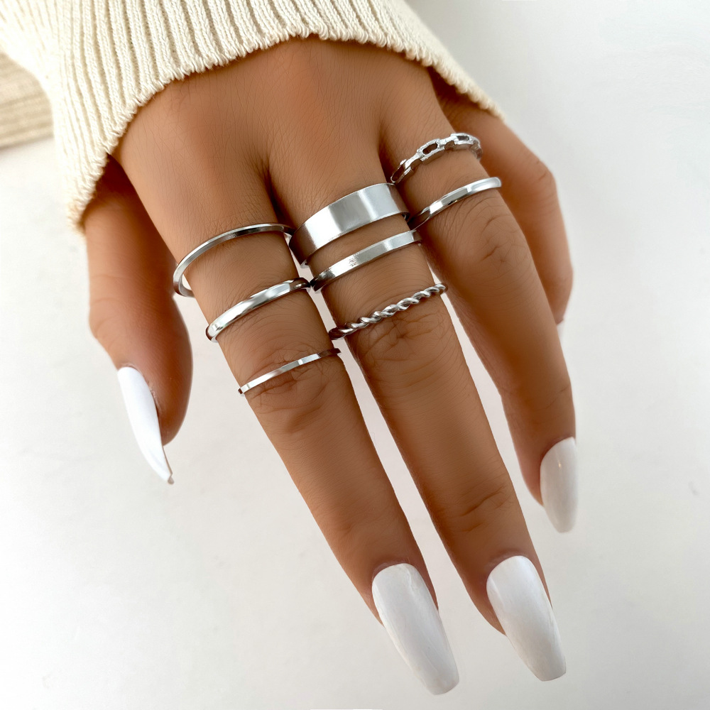 Nuevo anillo de aleación de oro, creativo, simple, retro, cadena, conjunto de 7 piezas