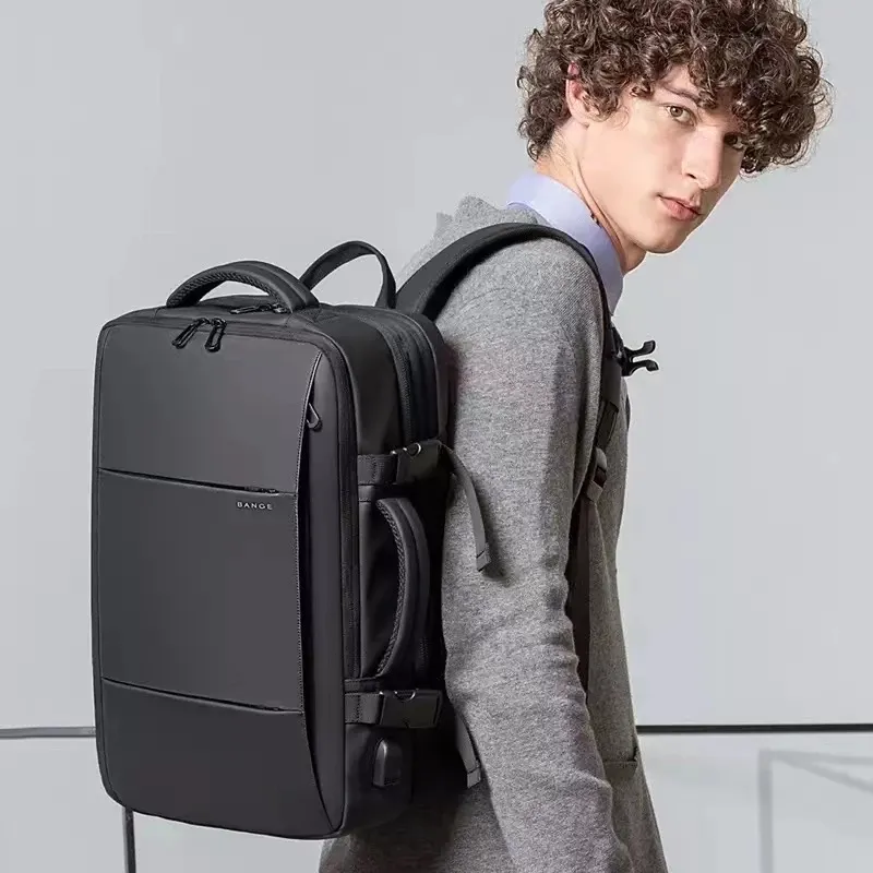 Travel Men Business School Expandable USB Bag Large Capacity 17.3 Laptop Waterproof Fashion Backpack_voghion.com