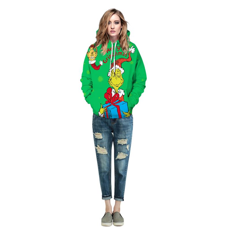 Women's Clothing Grinch digital printing couple wear trendy loose casual hooded sweatshirt_voghion.com