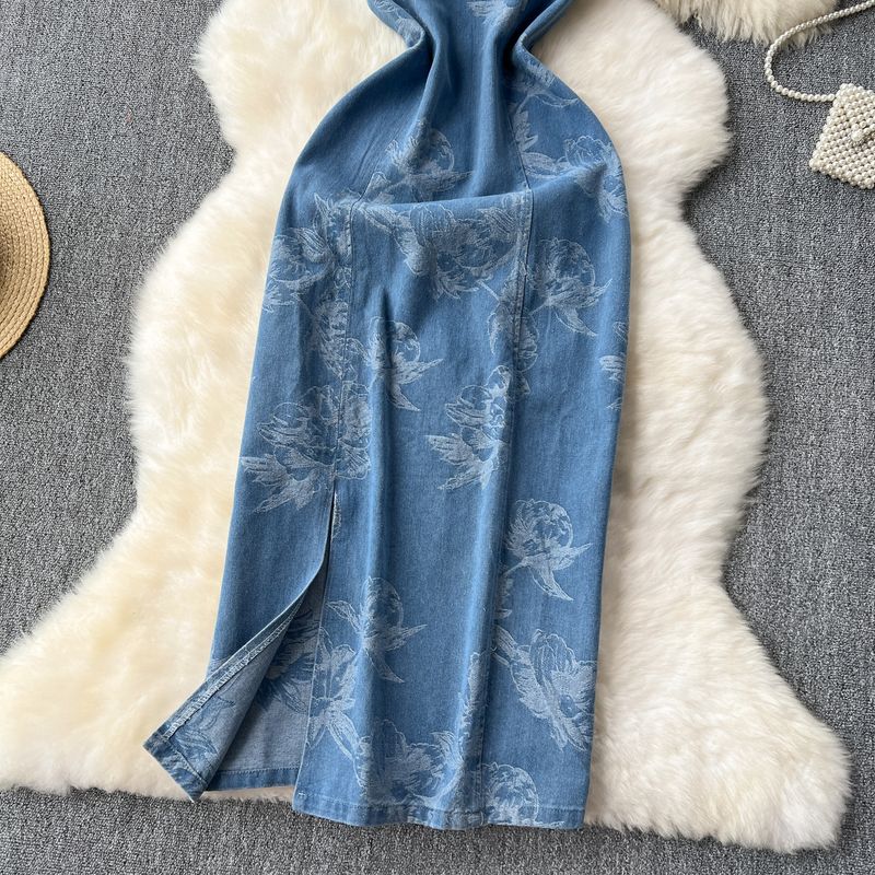 Frauen junge cheongsam kleid weibliche design nische schlitz slim fit denim langen rock_voghion.com