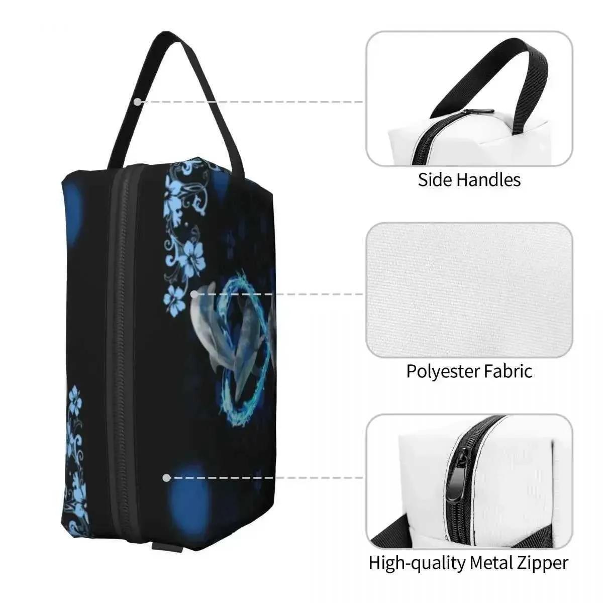 Beauty case a forma di delfino, blu, con animale marino, acqua, balena, organizer per cosmetici e trucchi, da donna, kit di bellezza Y241023_voghion.com