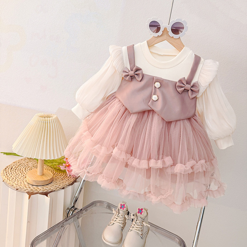 Vestito da principessa per bambina con fiocco dolce, primavera e autunno, abbigliamento per feste di Capodanno per bambini (6 mesi - 3 anni)_voghion.com