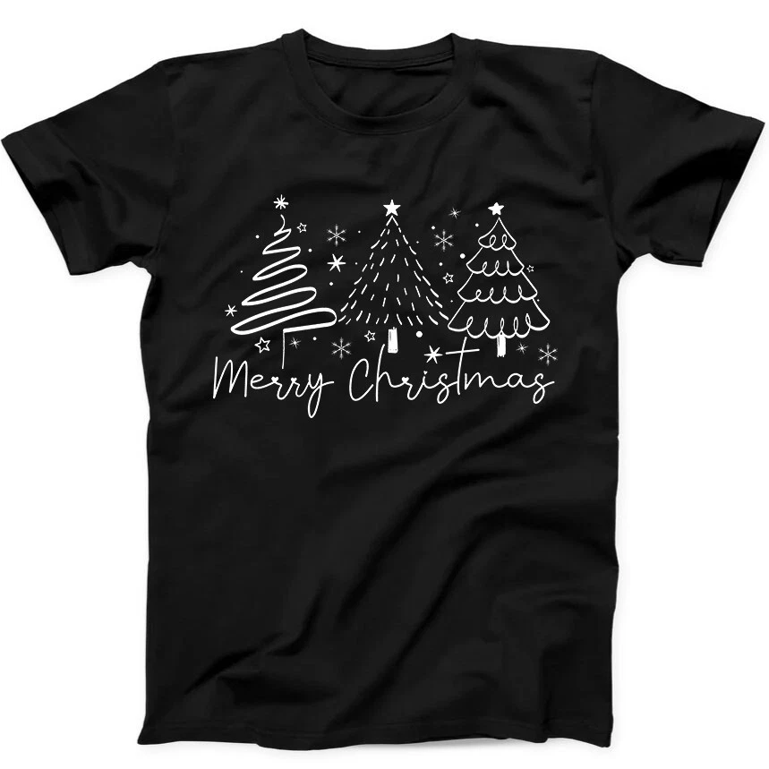 Merry Christmas Tree T-shirt Hand Drawn Funny Gift For Men And Women_voghion.com