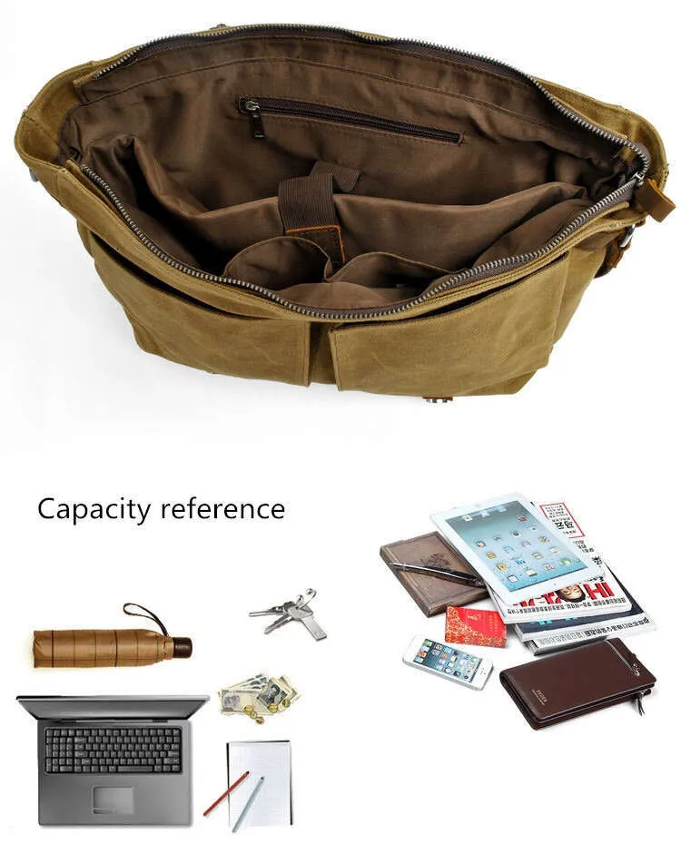 High Quality Male Briefcases Business Messenger Canvas Crazy Horse Leather Travel Crossbody For Men Shoulder Bags_voghion.com