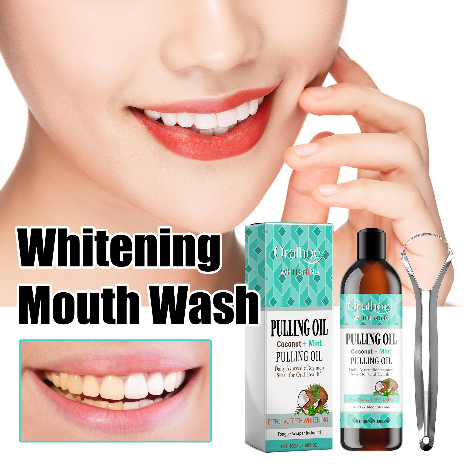 Oralhoe Coconut Mint Mouthwash Whitens Teeth, Refreshes Breath, Cleans Mouth Odors, Caring for Gingivals 2024 new popular_voghion.com