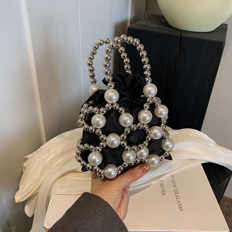 For Women Pearl Handbag Beaded Crossbody Fashion Light Mobile Phone Bucket Shoulder Bag_voghion.com