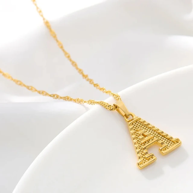 Collier avec pendentif en forme de vague d'eau plaqué or avec 26 lettres initiales pour femmes et hommes_voghion.com