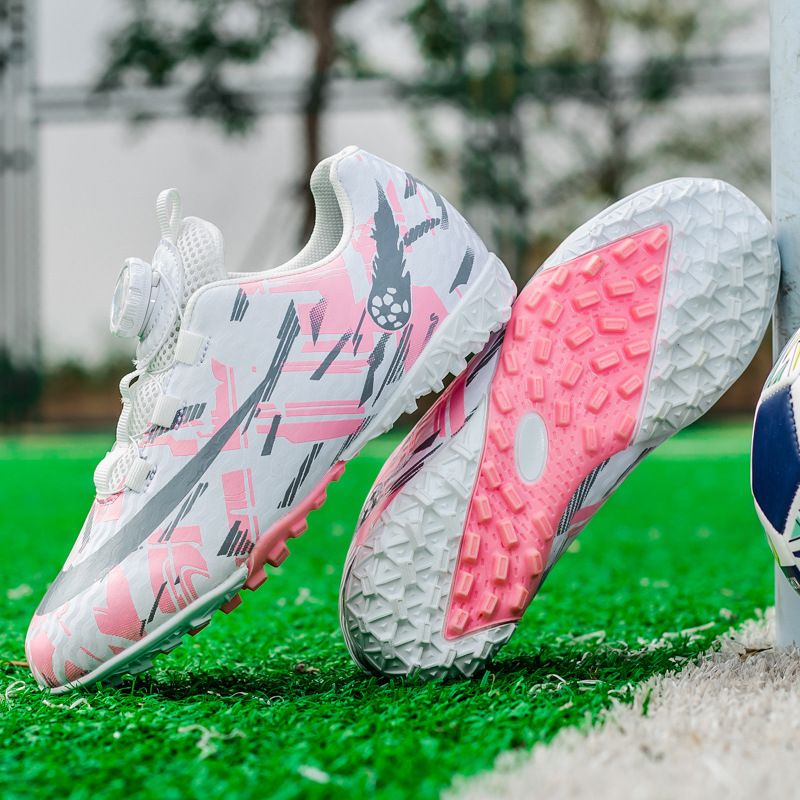 2024 Neue Fußballschuhe Mädchen Jungen TF-Shattered Nails für Kinder in Rosa mit Klettverschluss und Drehknopf_voghion.com