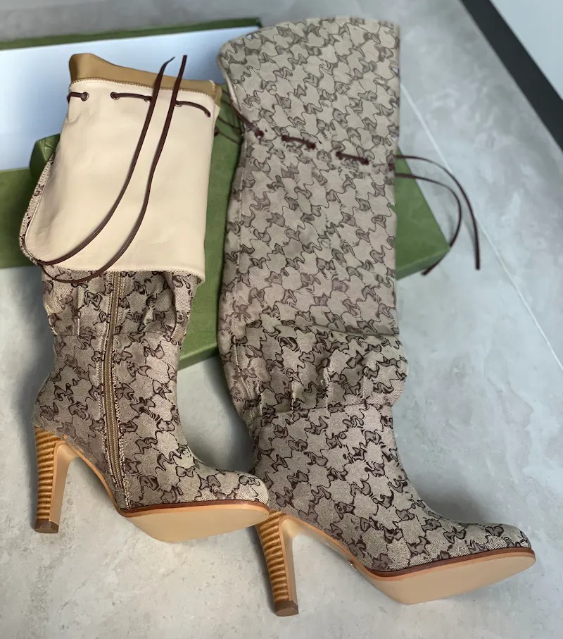 Designer Women Over The Knee Boots Winter Ankle Adjustable Straps Canvas Zipper Laces Original Shoes Ladies Girls Sexy_voghion.com