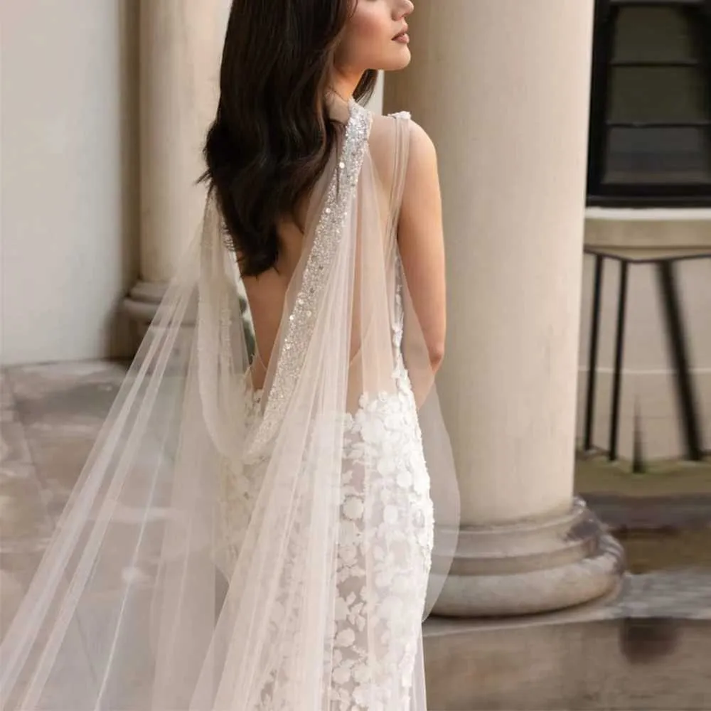Hair Jewelry Womens Long Bolero Cape Veil Bridal Shawls Dress Soft Tulle Covers Shoulders Wedding Accessories For Bride_voghion.com