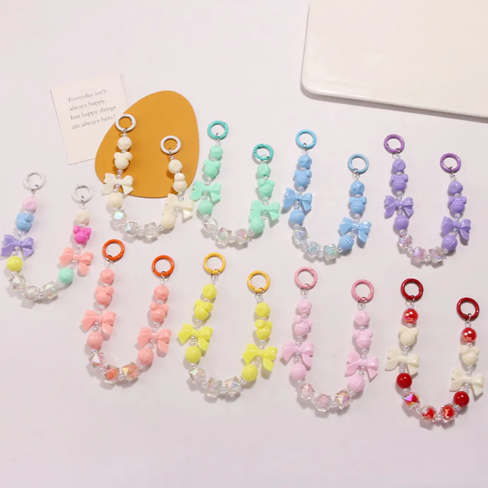 Colorful Bowknot Bead Phone Strap Charm Chain Knot Cellphone Lanyard Keychain Girl Bag Camera Pendant For Case_voghion.com