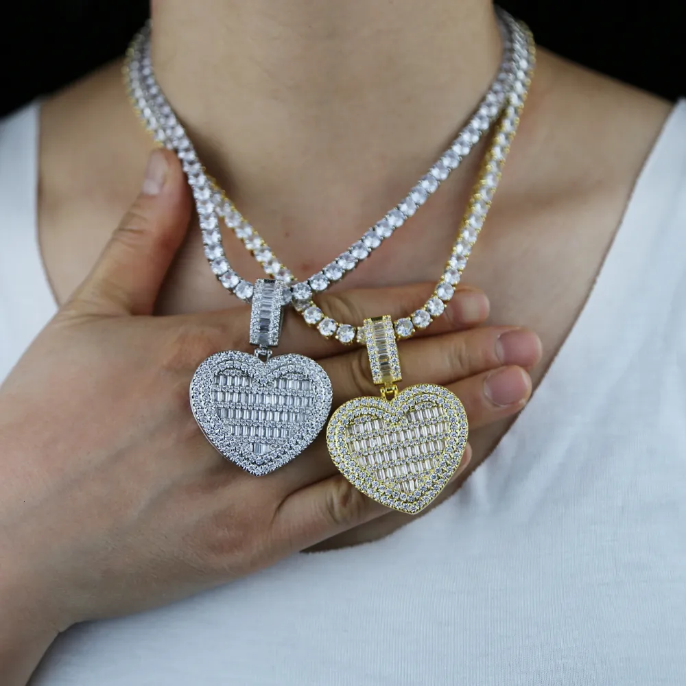 Necklaces In Stock Iced Out Bling Women Jewelry 5A White Cubic Zirconia Heart Shaped Pendant Necklace With Tennis Box_voghion.com