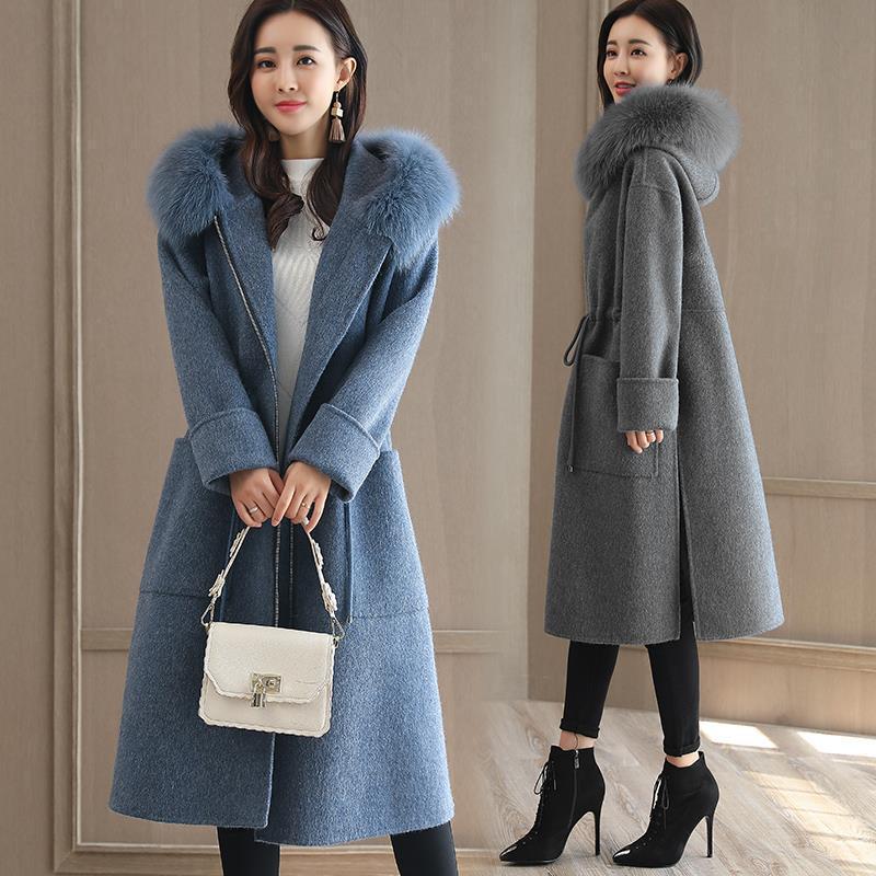 2022 Autumn and Winter New Cross-border Explosive Single Thickened Woolen Women's Coat Long Woolen Collar Coat wish