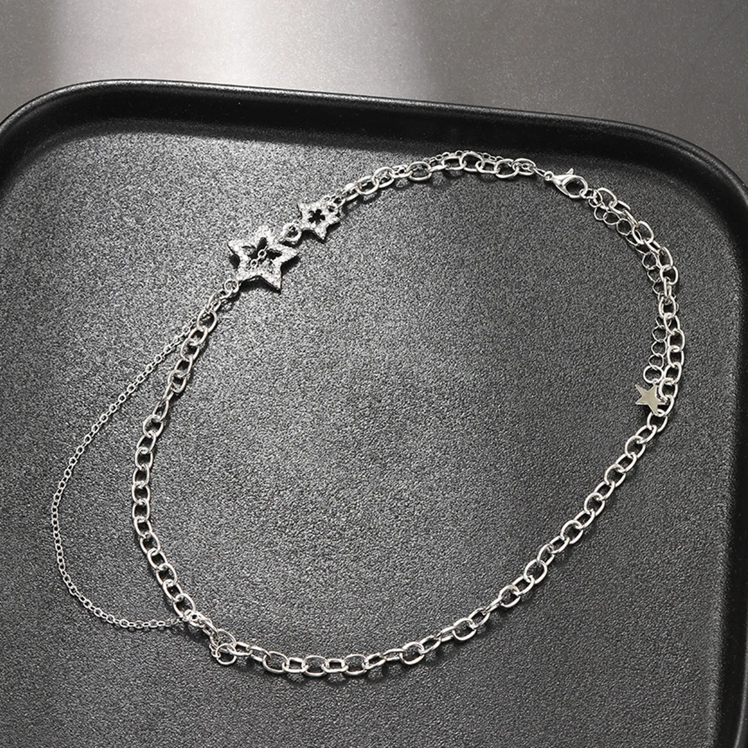 Collane con ciondolo Stella lucida Collana girocollo con nappa a strati Gioielli per donna 2024 Moda Pentagramma Catena color argento_voghion.com
