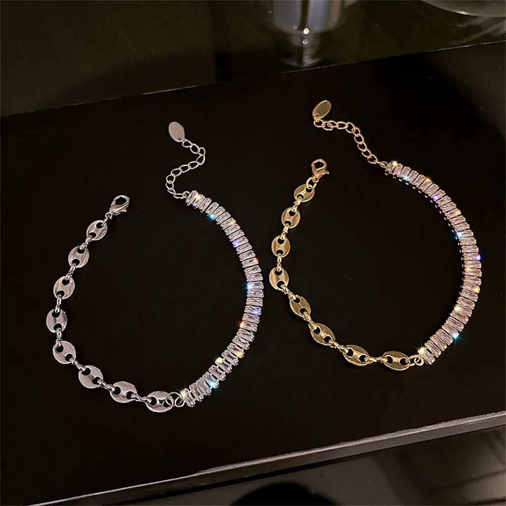 Pulseras de eslabones Pulsera de tenis ajustable romántica para mujer Cadena de cuentas de circonita cúbica de cristal Joyería para parejas_voghion.com