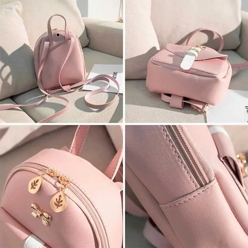 Kleiner Damen Mini Rucksack Aus Pu Leder Mit Schleife Detail_voghion.com