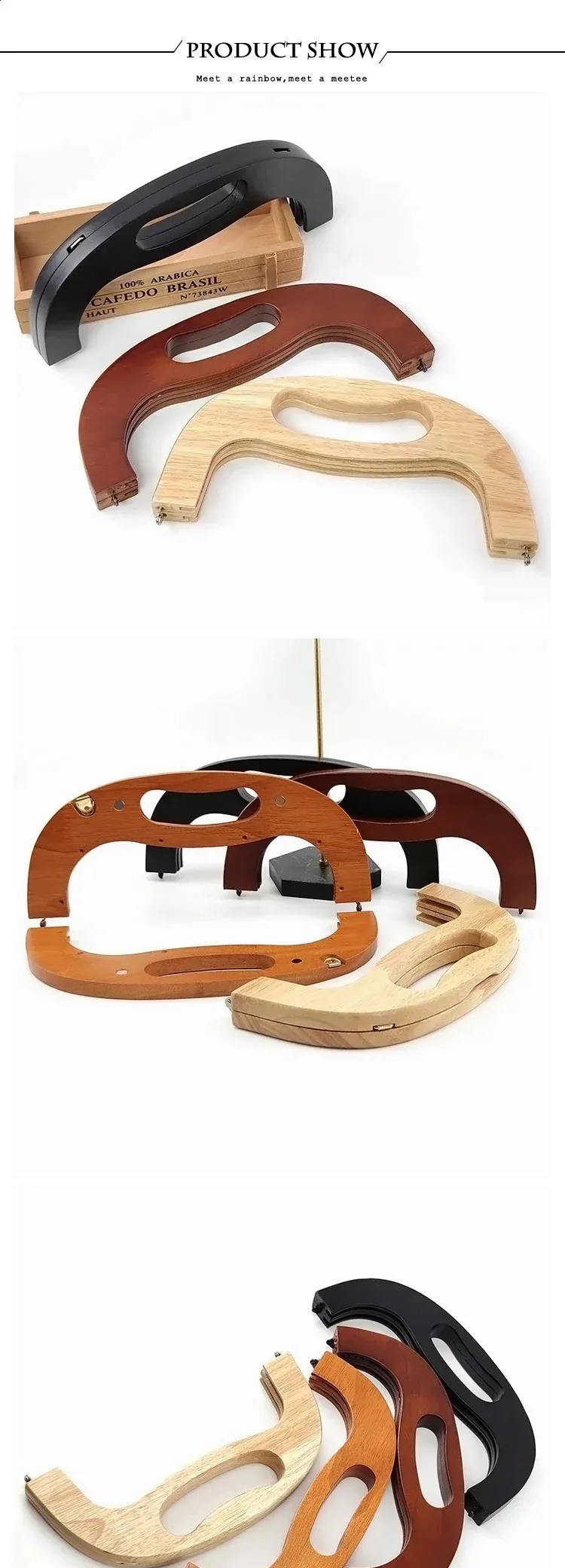 1PC 24,5 cm in legno massello cammello oro uncinetto fai da te clip telaio borsa per la cena manico in legno 240731_voghion.com