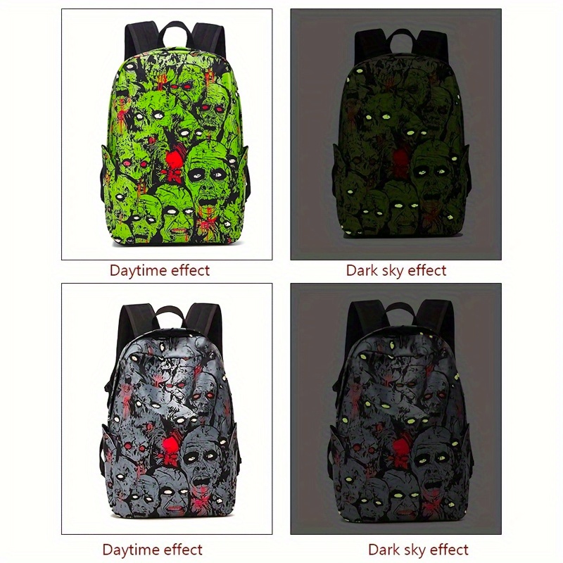 Ghost Skull Print Luminous Horror Night Computer Laptop Backpack Halloween Canvas School Bag for Carnival Mardi Gras_voghion.com