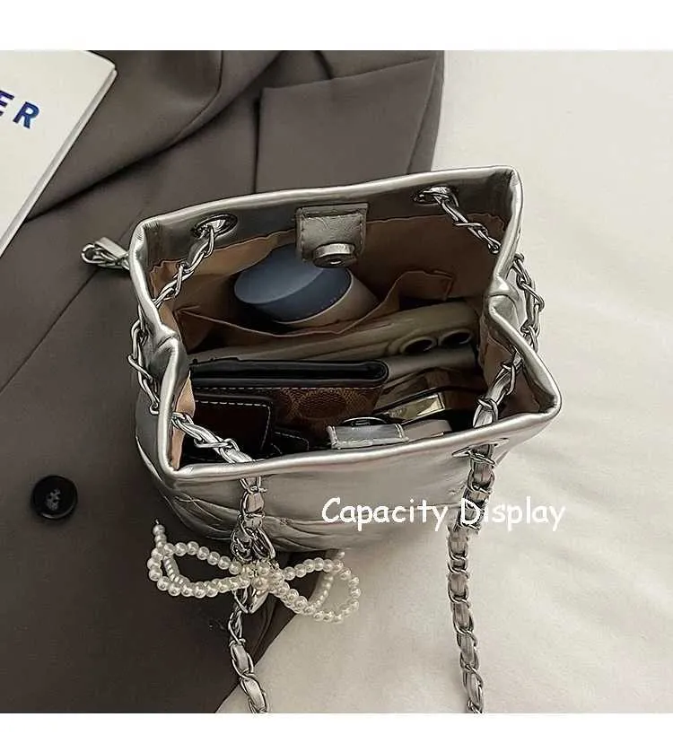 Damen Ledertasche Bucket Bag Schultertasche Mit Kettengliedern_voghion.com
