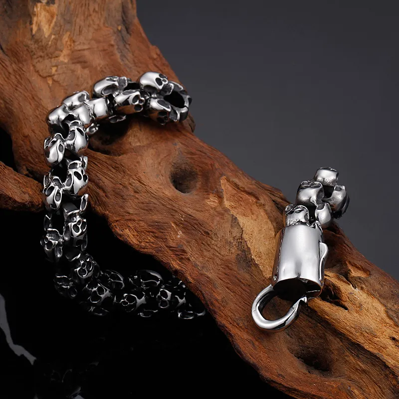 Skull Skeleton Link Chain Bracelet Stainless Steel For Men_voghion.com