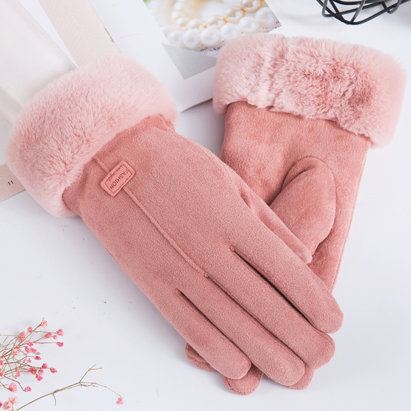 Cotton gloves female warm thickened student cute touch screen mittens with velvet